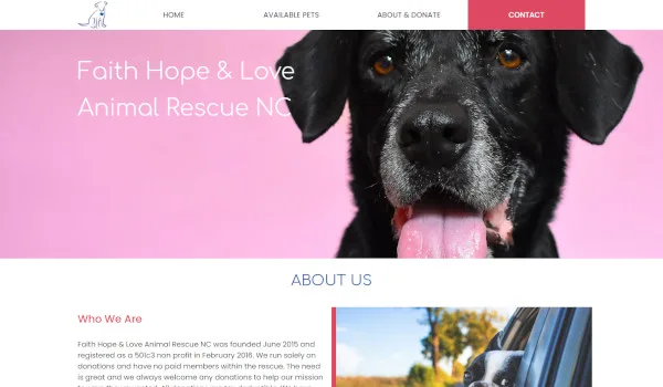 Screenshot of animal rescue site homeage.